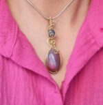 گردنبند سنگ عقیق یاسی و سنگ لابرادوریت