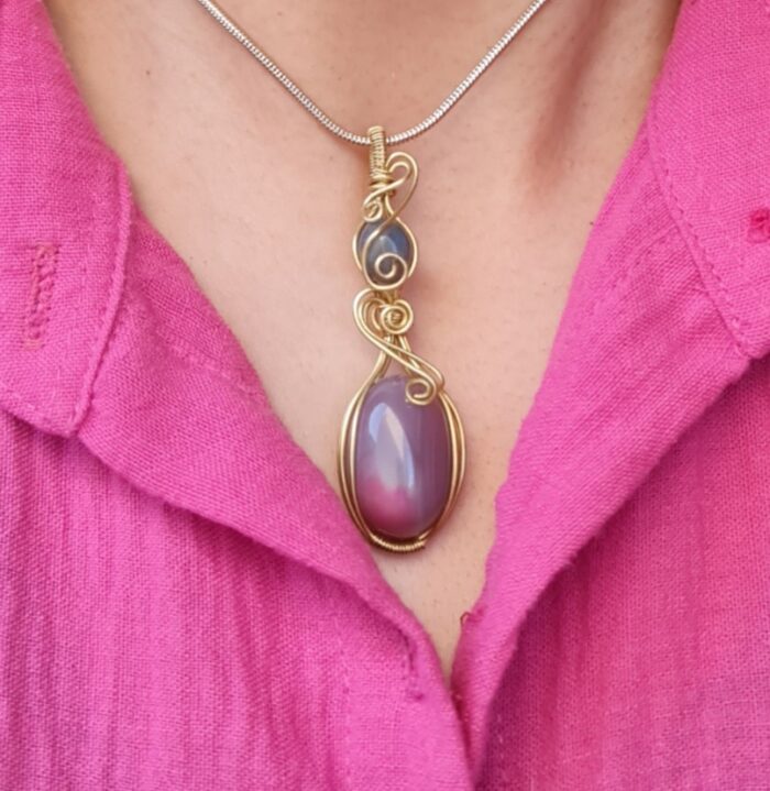 گردنبند سنگ عقیق یاسی و سنگ لابرادوریت