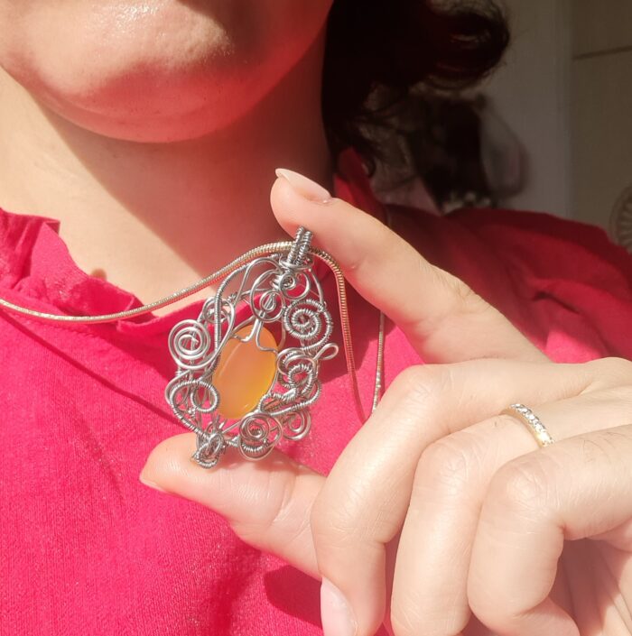 گردنبند سنگ اصل شرف الشمس و استیل