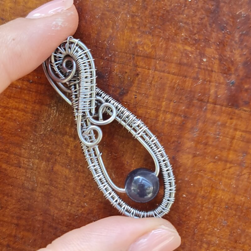 گردنبند سنگ اصل تک مهره و استیل