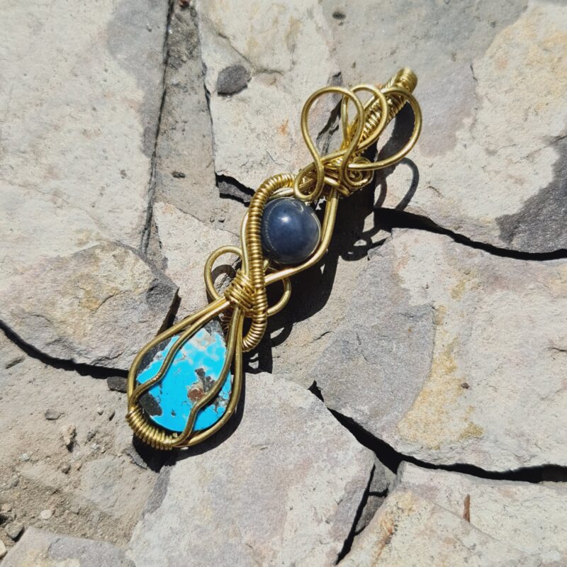 آویز گردنبند سنگ فیروزه و مهره یشم