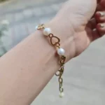 دستبند مروارید و استیل طلایی رنگ ثابت