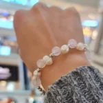 دسبتند سنگ کوارتز صورتی و مهره مروارید طبیعی