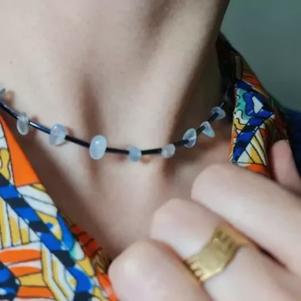 گردنبند سنگ اصل آکوامارین و منجوق