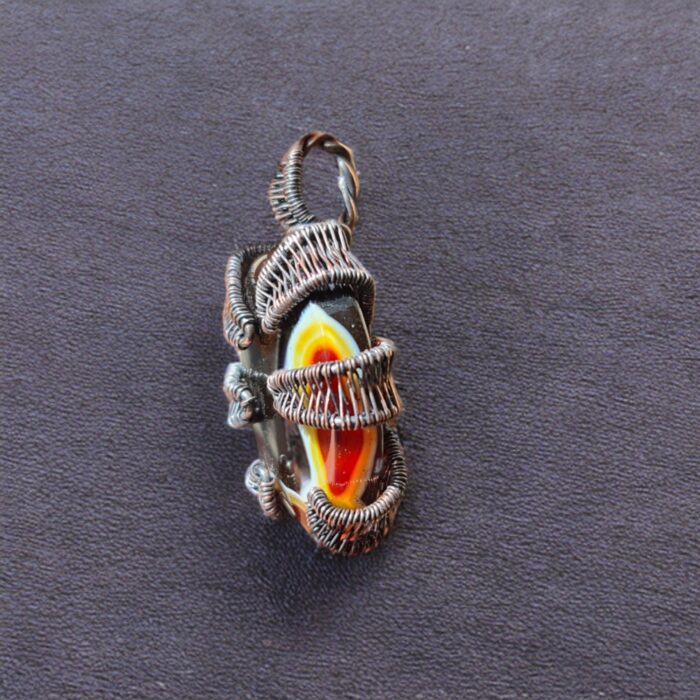 سنگ عقیق با رکاب مس طرح نیلوفری