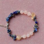 دستبند سنگ طبیعی کوازتز صورتی، لاجورد و سیترین