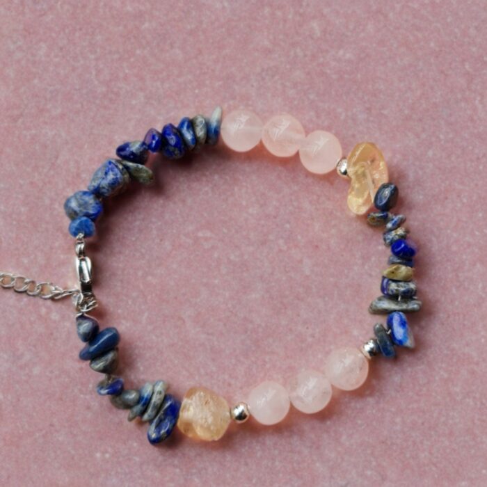 دستبند سنگ طبیعی کوازتز صورتی، لاجورد و سیترین